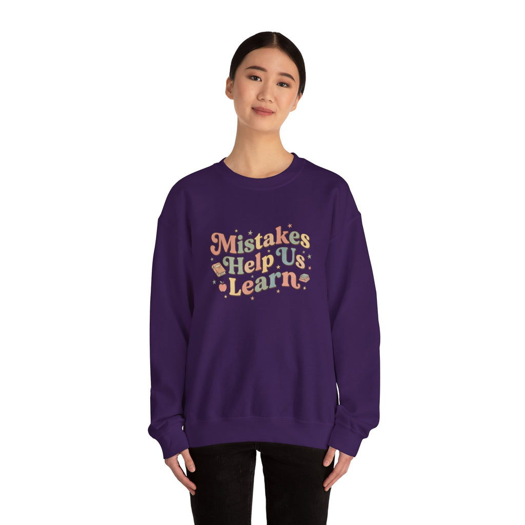 Mistakes Help Us Learn Crewneck Sweatshirt — Retro Inspirational Cozy Pullover