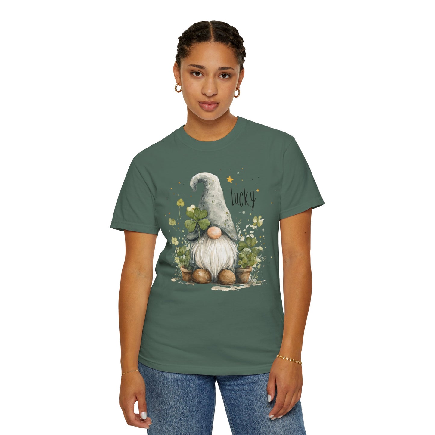 St. Patrick's Gnome T-Shirt — "Lucky" Shamrock Garden Tee