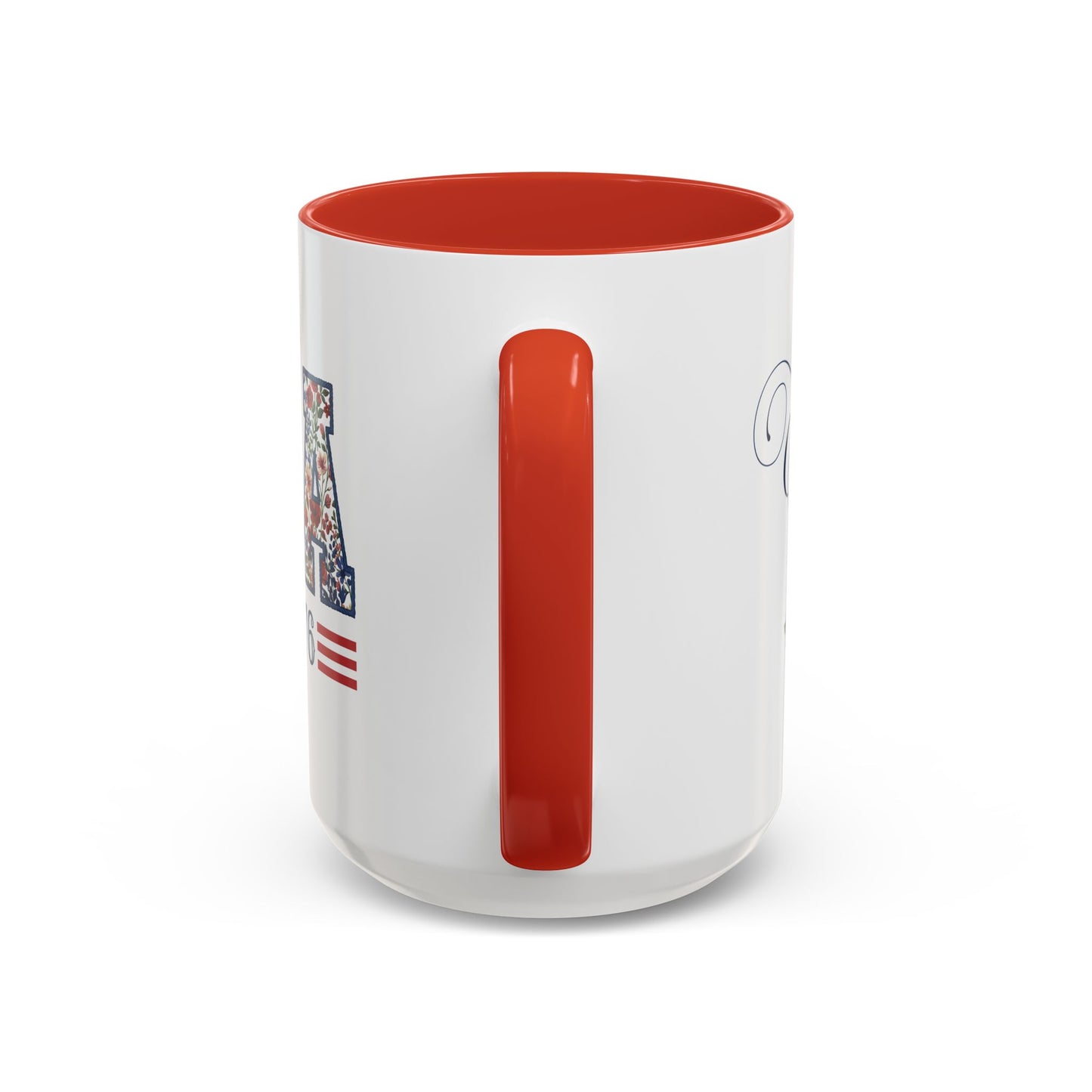 Personalized Patriotic Mug, Custom Name Ceramic Coffee Cup, USA Floral Accent Mug, Fourth of July Hostess Gift, 11oz 15oz