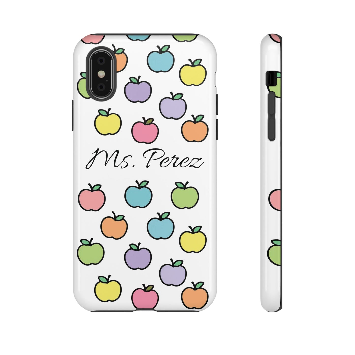 Personalized Teacher Apple Phone Case | Custom Name Teacher iPhone Case | Cute Apple Pattern Phone Case | Teacher Gift