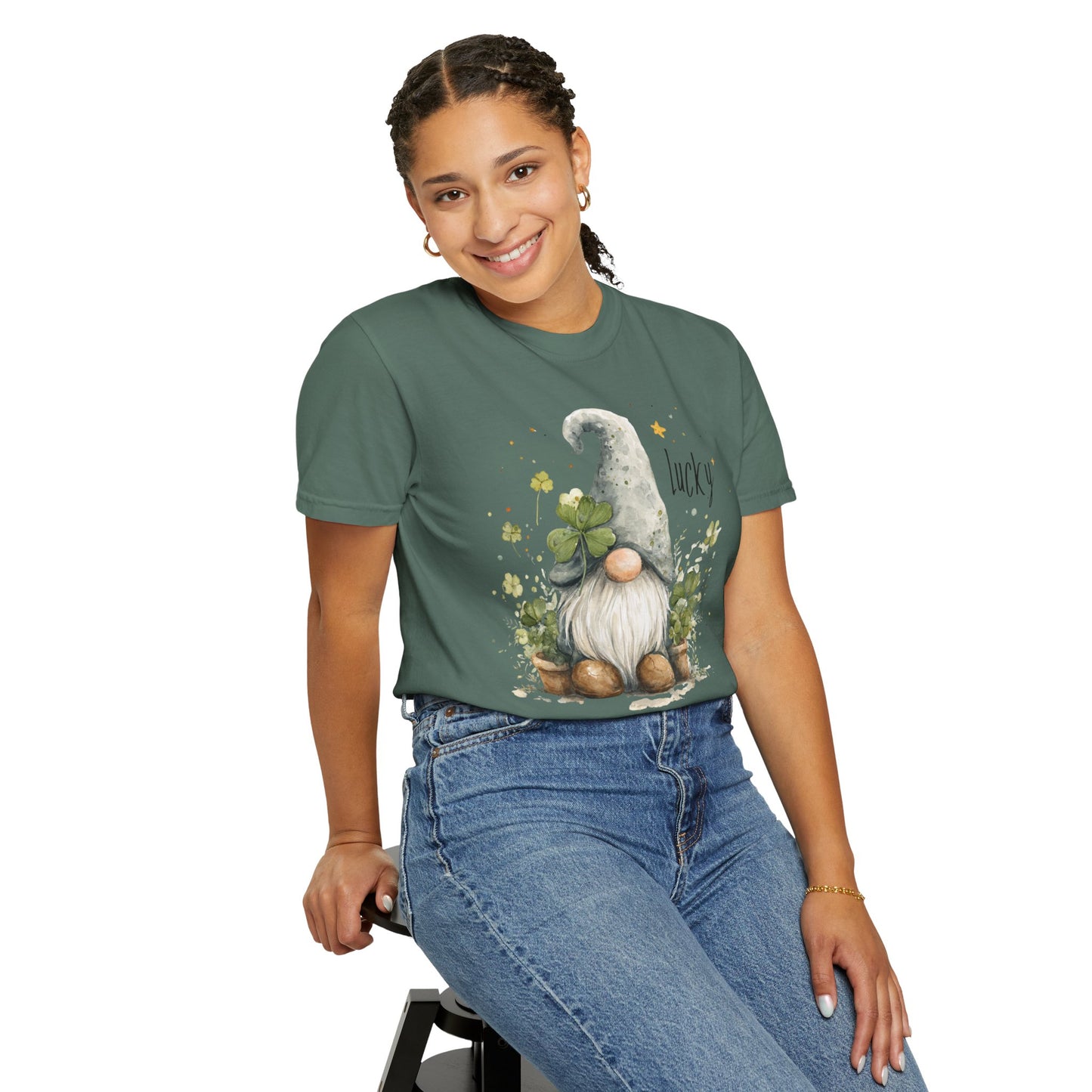 St. Patrick's Gnome T-Shirt — "Lucky" Shamrock Garden Tee