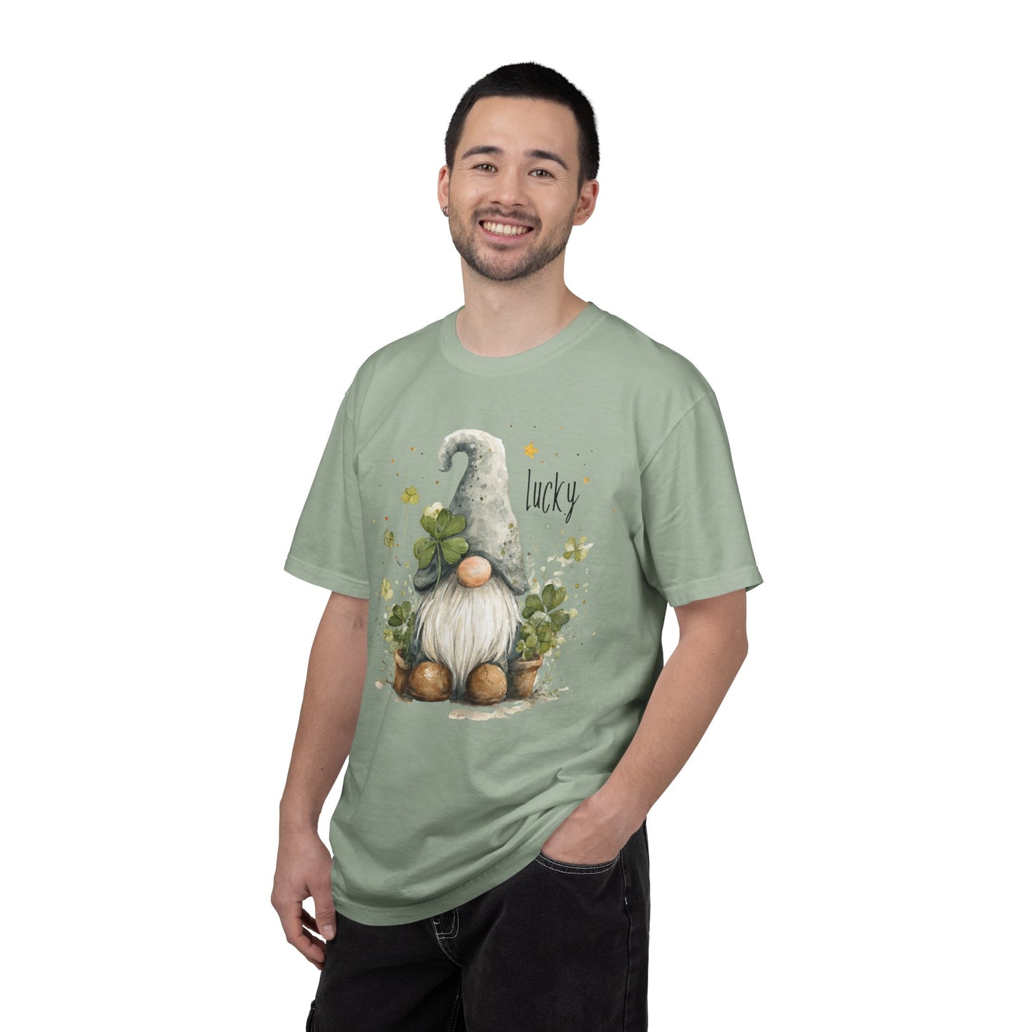 St. Patrick's Gnome T-Shirt — "Lucky" Shamrock Garden Tee