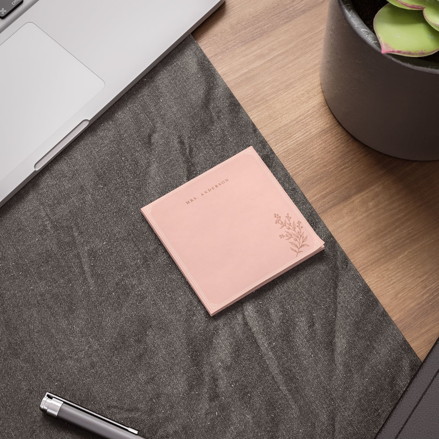 Personalized Teacher Post-it Notes, Blush Pink Minimalist Custom Name Sticky Notes 3x3, Elegant Botanical Teacher Gift, Desk Notepad, Mrs Ms