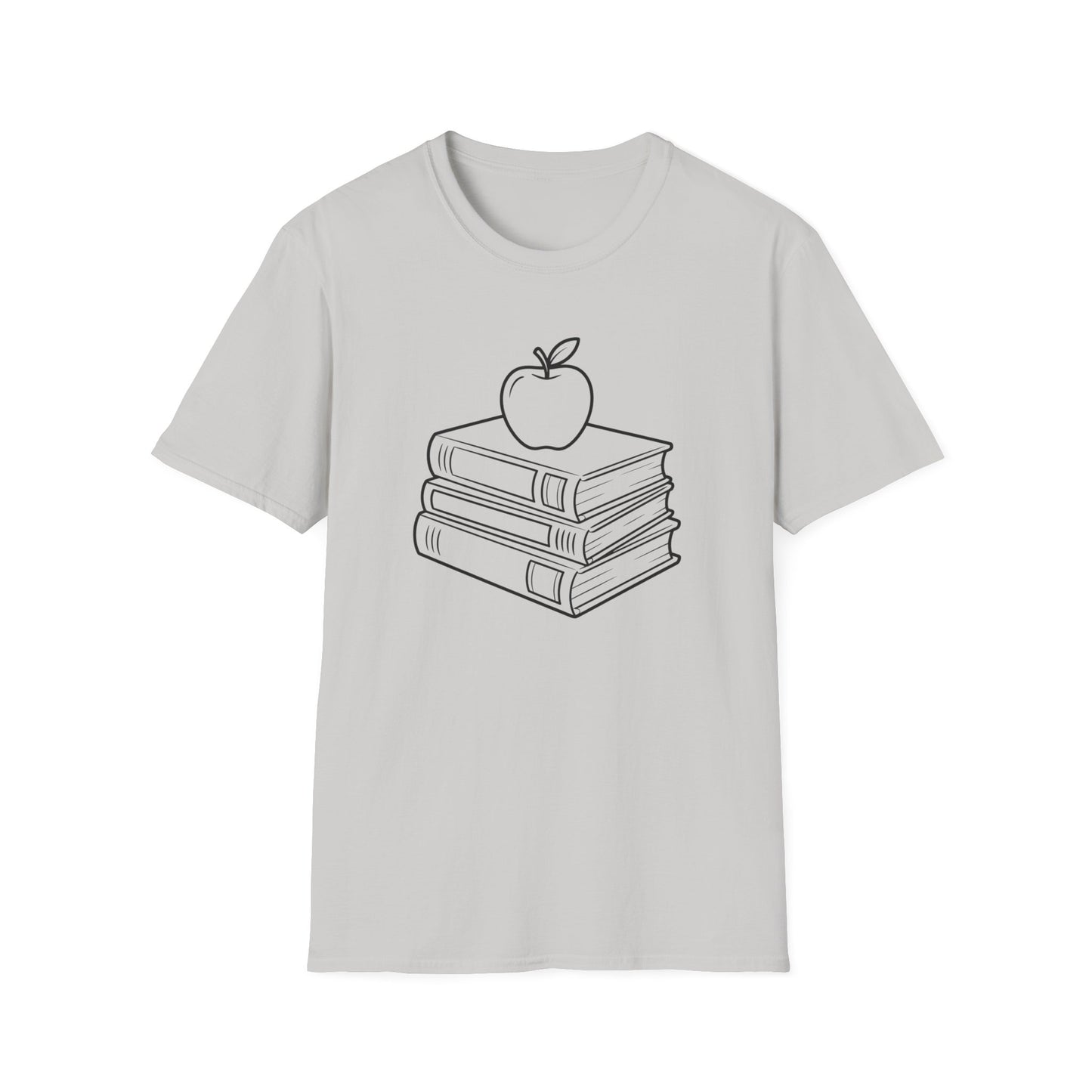 Teacher Apple Stack T‑Shirt — Minimalist Books & Apple Tee for Educators