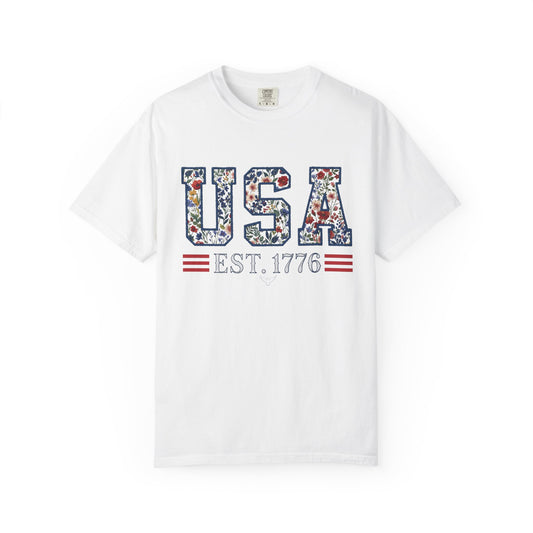 Floral USA T-Shirt, Comfort Colors 1717