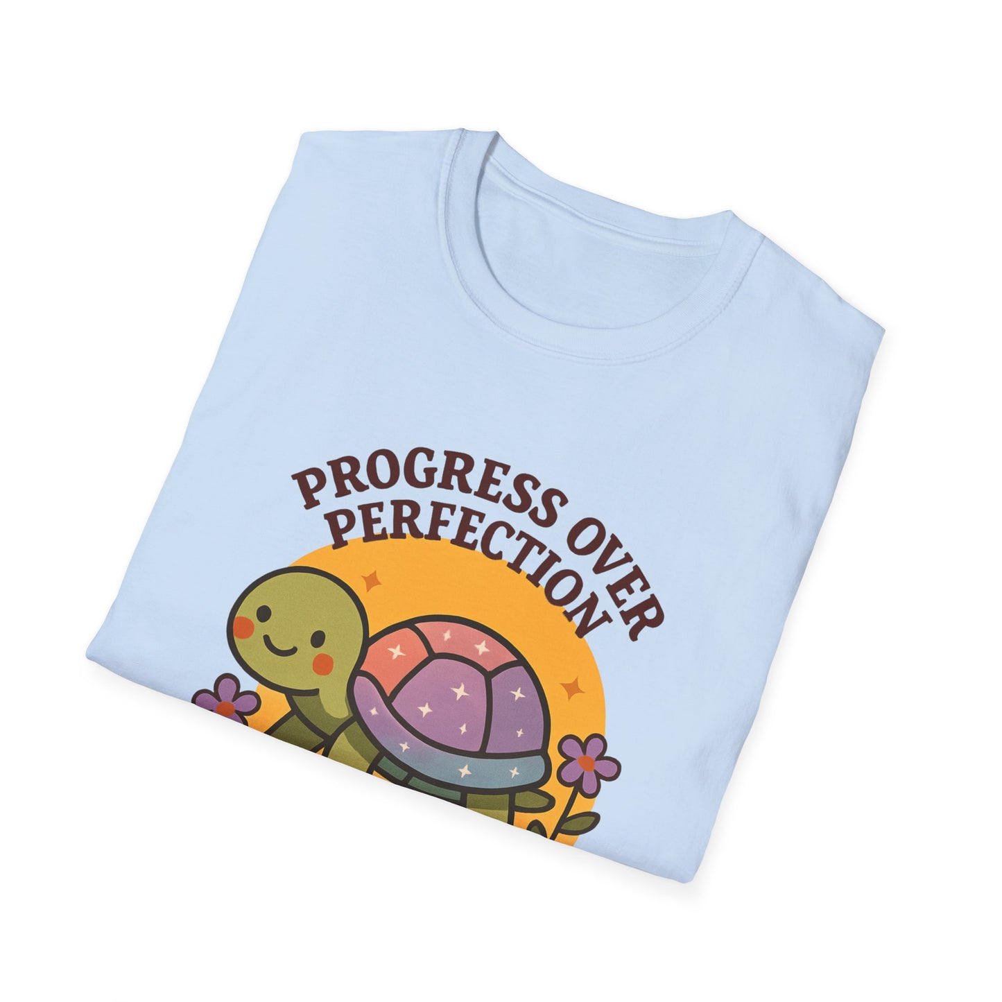 Progress Over Perfection Shirt – Cute Turtle Graphic Tee, Comfort Colors Inspired, Growth Mindset T-Shirt for Teachers, Students & Everyday Wear