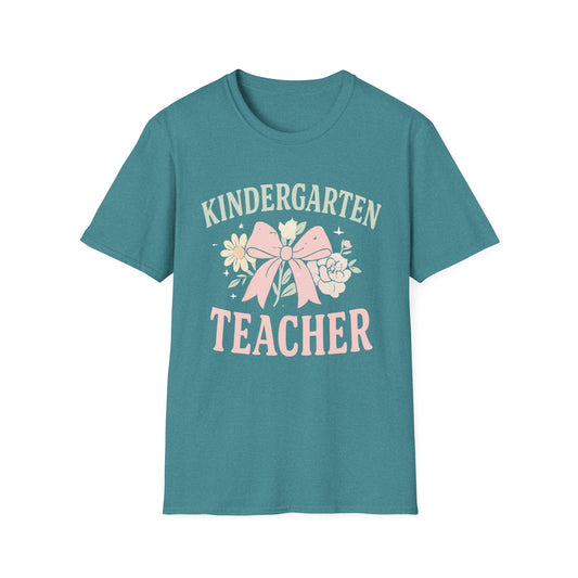 Kindergarten Teacher T-Shirt — Floral Bow Design, Cute Teacher Gift for Women