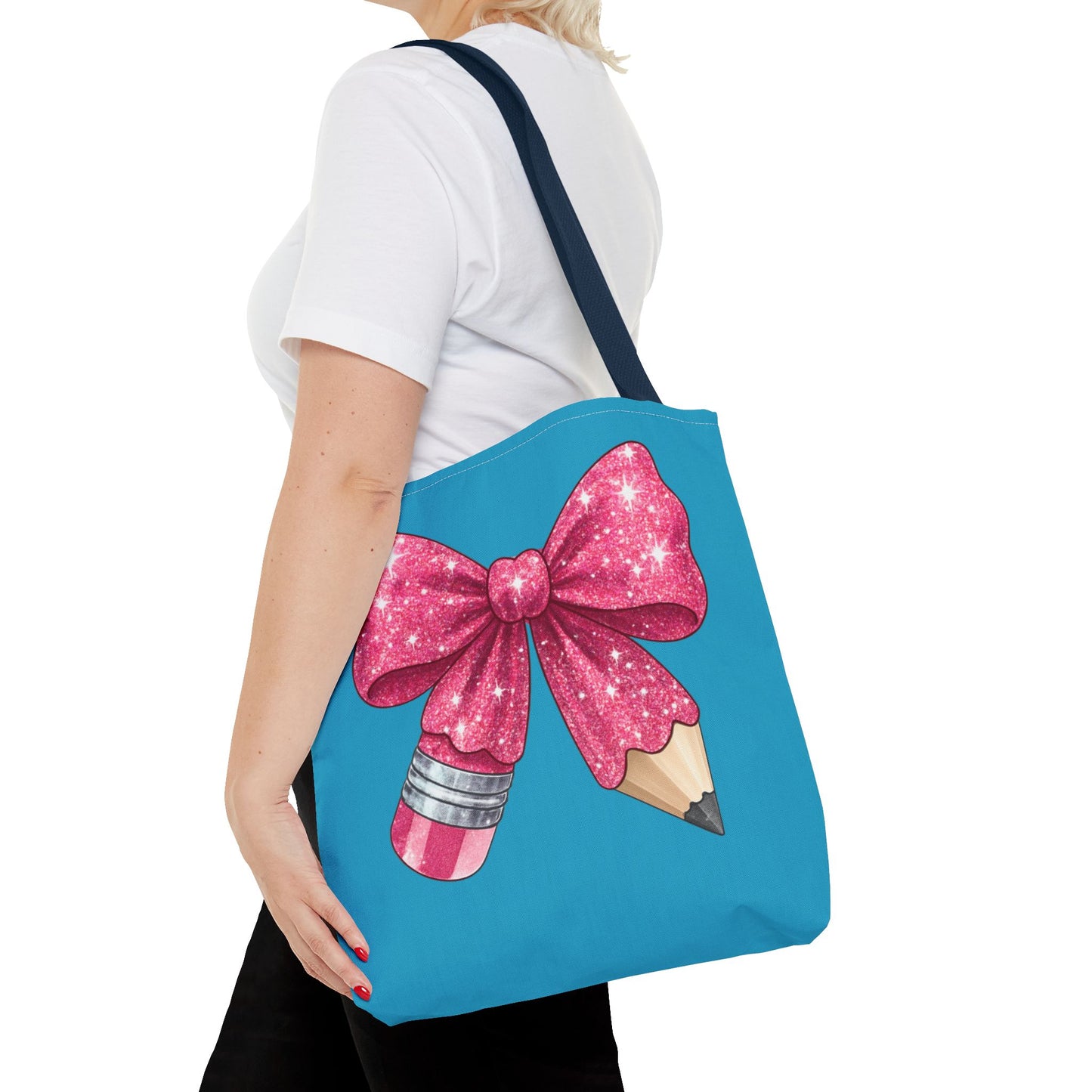 Pink Glitter Pencil & Eraser Tote Bag — Cute Teacher Gift