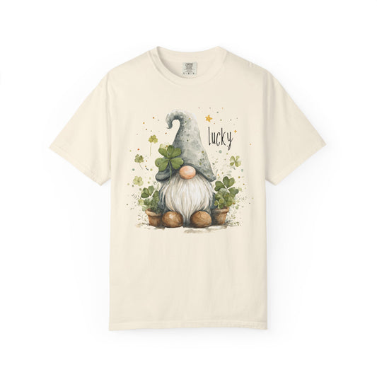 St. Patrick's Gnome T-Shirt — "Lucky" Shamrock Garden Tee