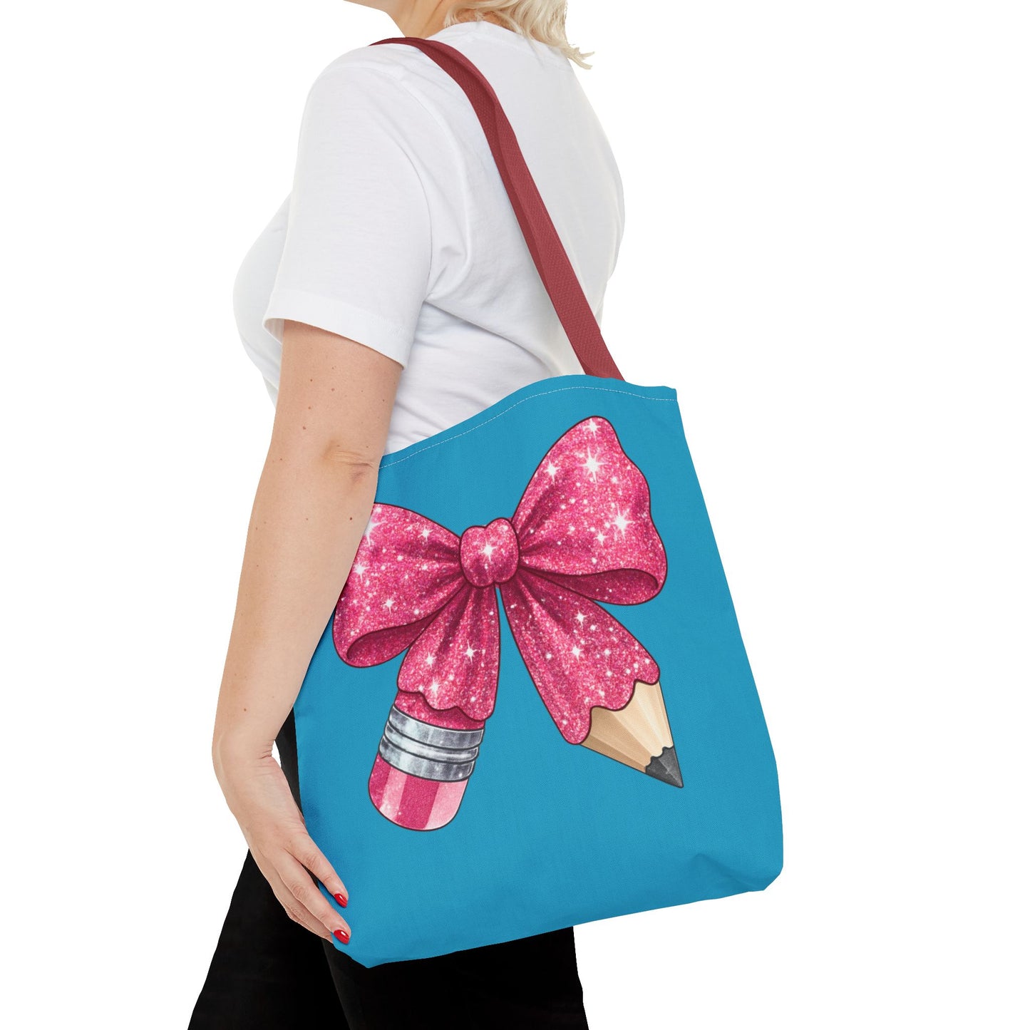 Pink Glitter Pencil & Eraser Tote Bag — Cute Teacher Gift