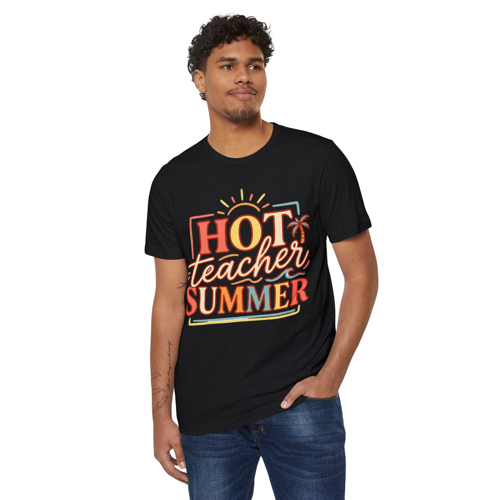 Teacher Summer T‑Shirt - Organic "Hot Teacher Summer" Retro Sun Design
