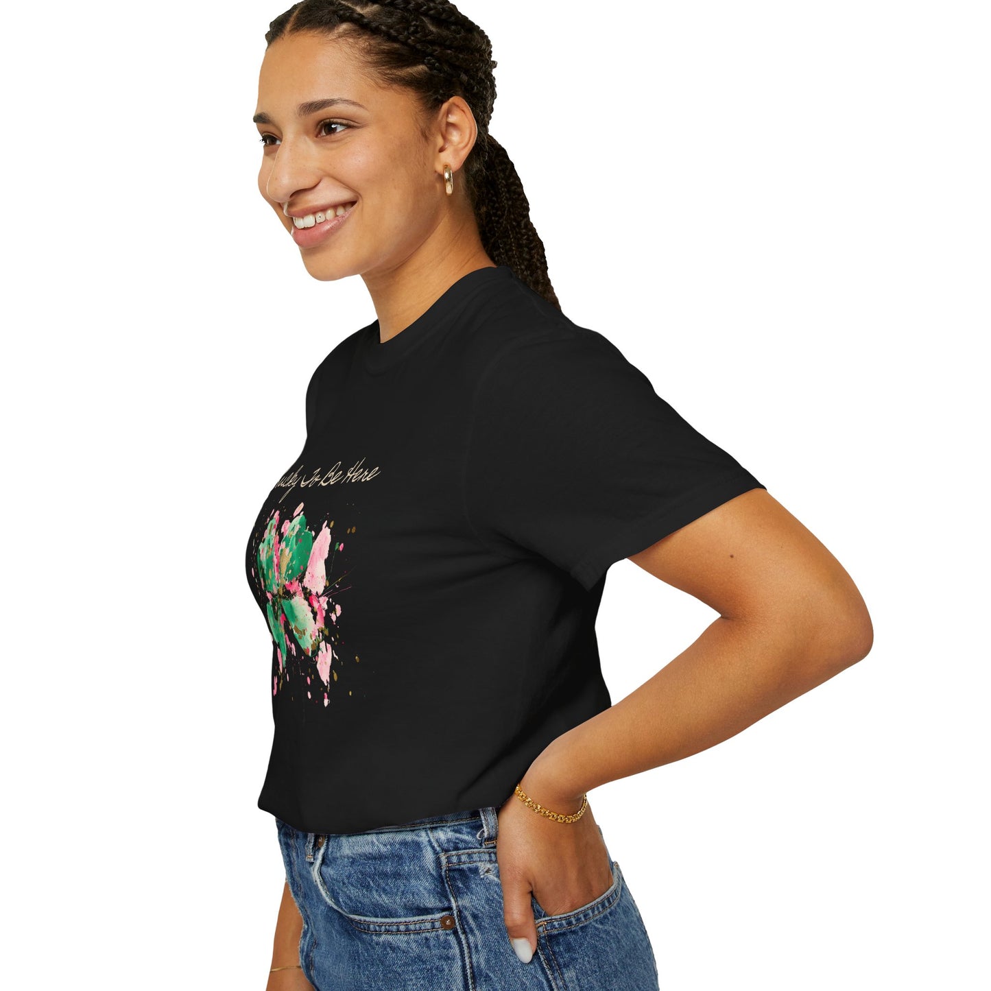 St. Patrick's Day, Lucky To Be Here T-Shirt - Floral Four-Leaf Clover Graphic