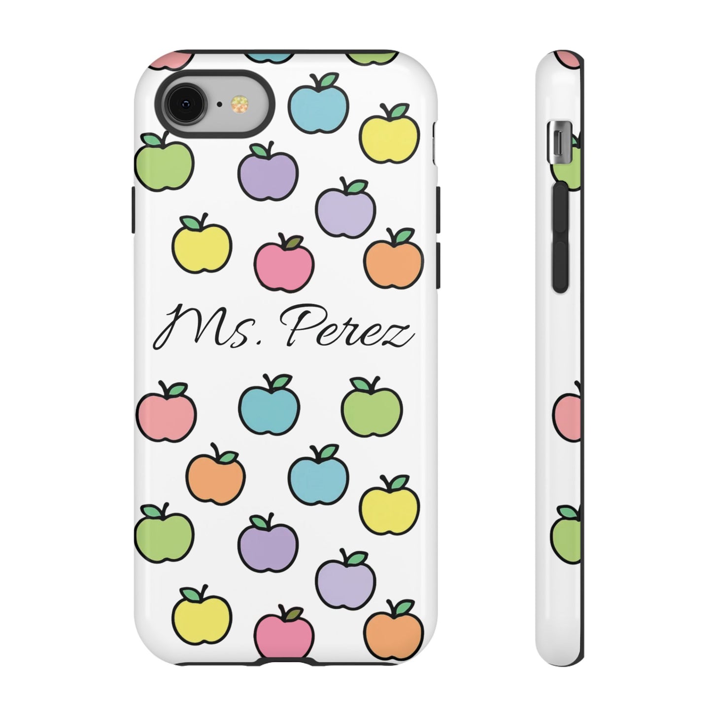 Personalized Teacher Apple Phone Case | Custom Name Teacher iPhone Case | Cute Apple Pattern Phone Case | Teacher Gift