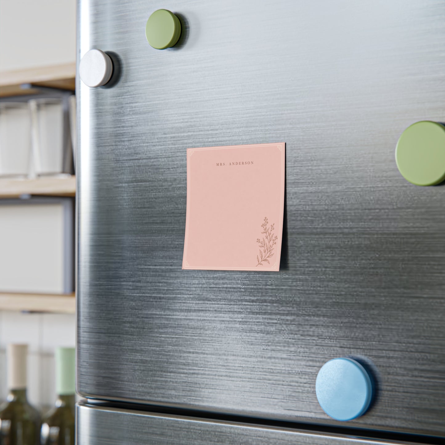 Personalized Teacher Post-it Notes, Blush Pink Minimalist Custom Name Sticky Notes 3x3, Elegant Botanical Teacher Gift, Desk Notepad, Mrs Ms