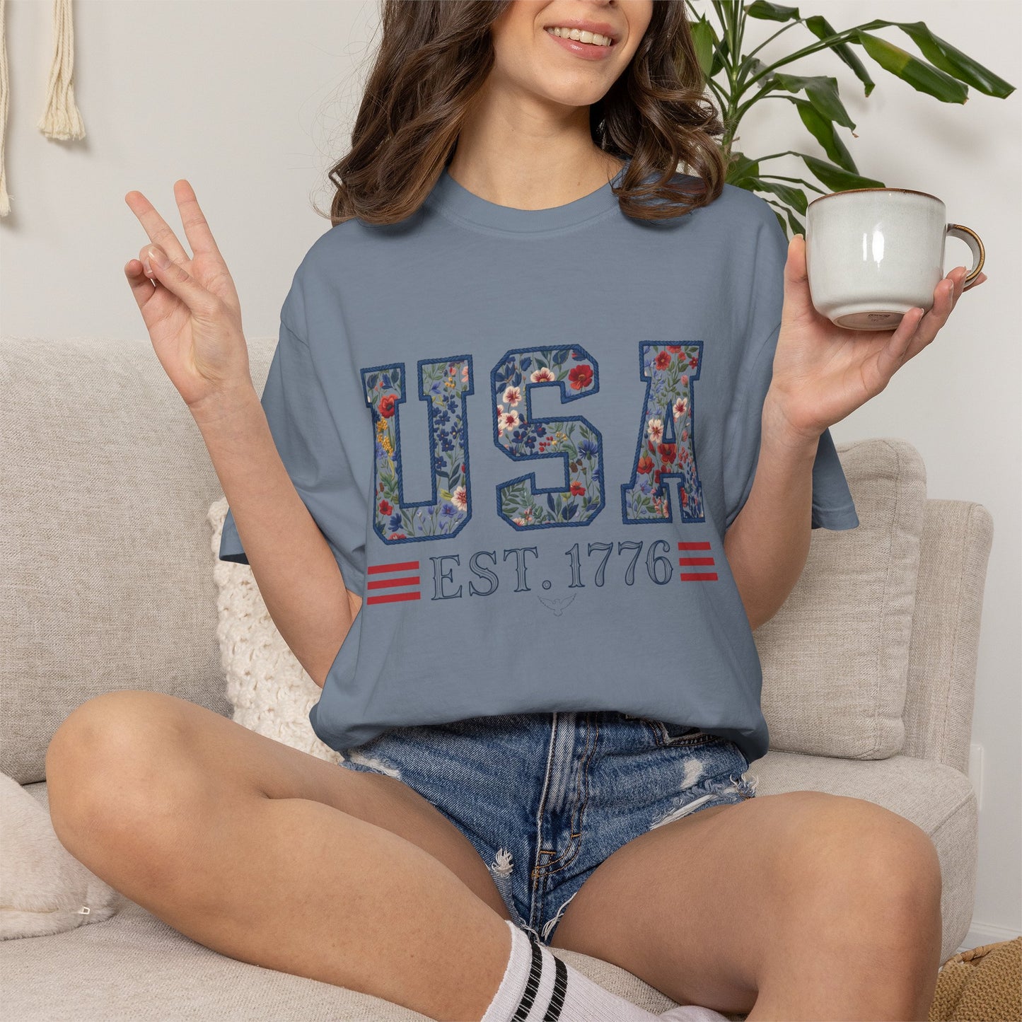 Floral USA Comfort Colors Teacher Shirt: Patriotic History Teacher Tee