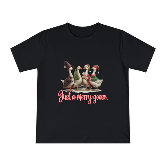 Organic "Just a Merry Goose Holiday" T-Shirt — Cute Christmas Geese Tee