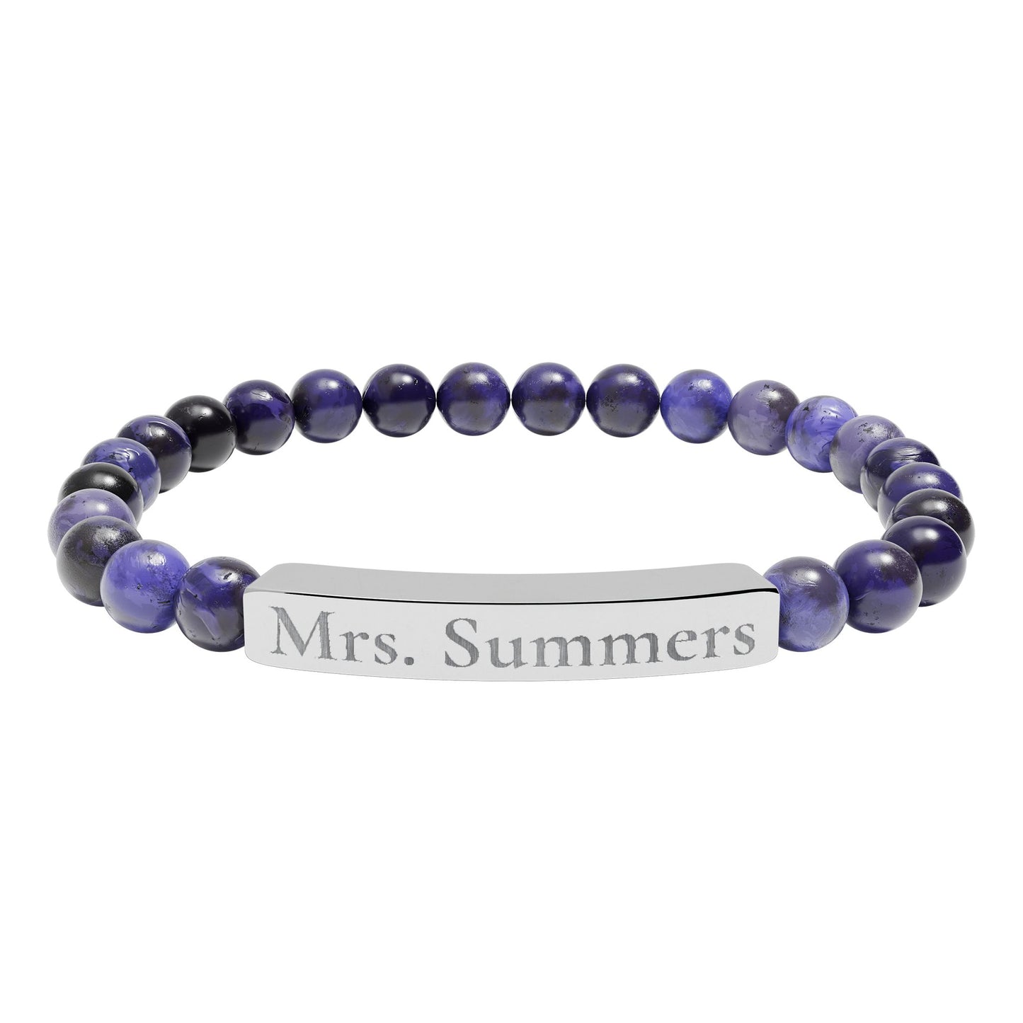 Personalized Teacher Bracelet, Custom Engraved Name Bar Bracelet, Natural Stone Beaded Gift for Teacher Appreciation or School Staf