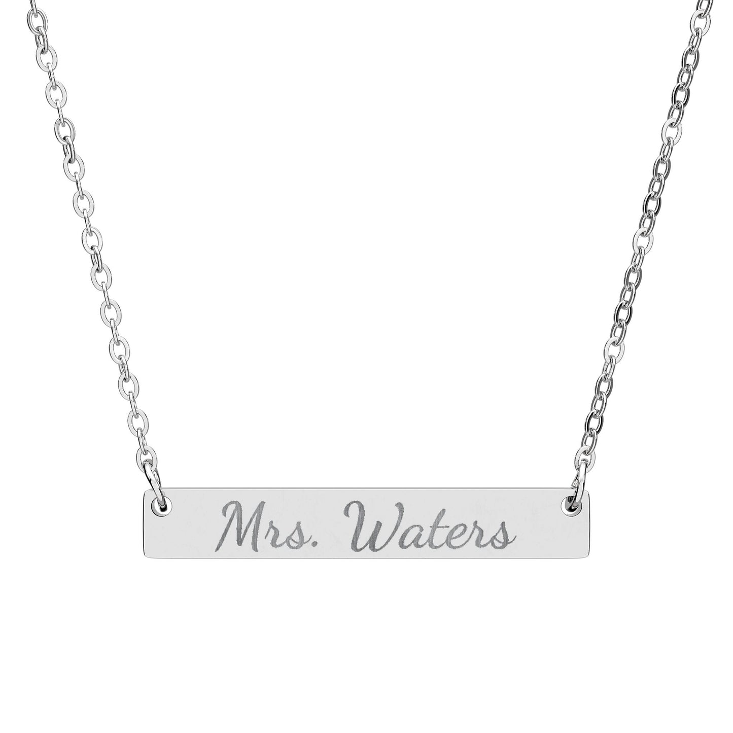Personalized Teacher Necklace, Custom Engraved Bar Necklace for Mrs or Ms Name, Teacher Appreciation Gift from Student or Class