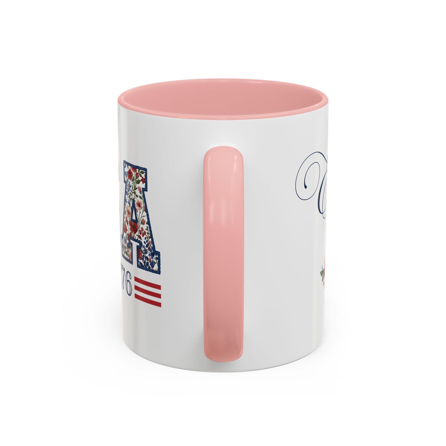 Personalized Patriotic Mug, Custom Name Ceramic Coffee Cup, USA Floral Accent Mug, Fourth of July Hostess Gift, 11oz 15oz
