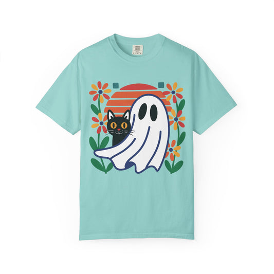Retro Ghost & Cat Halloween T-shirt | Comfort Colors® Fall Tee