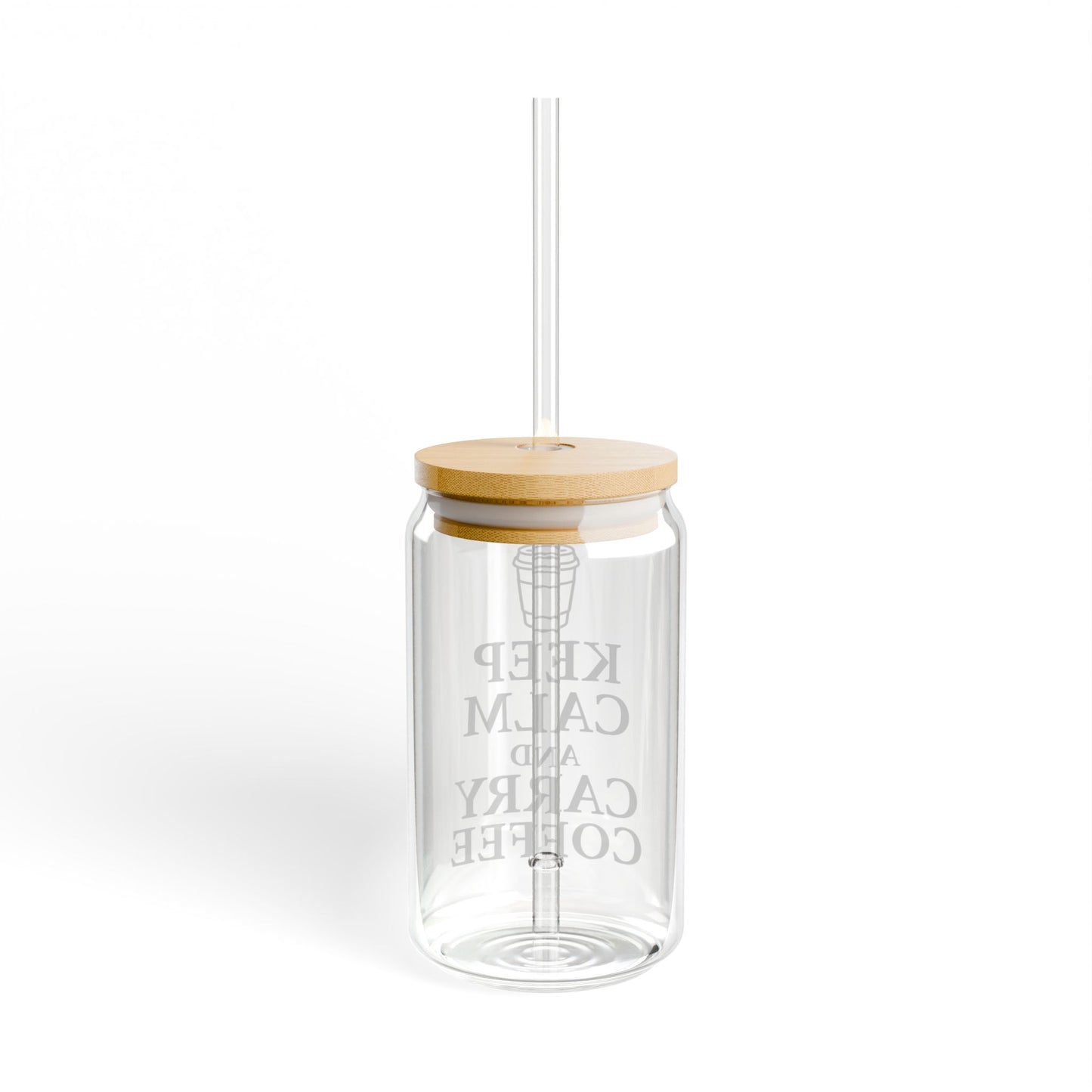 Keep Calm and Carry Coffee Glass Can | Teacher Coffee Cup with Bamboo Lid | Reusable Iced Coffee Glass | Funny Teacher Gift