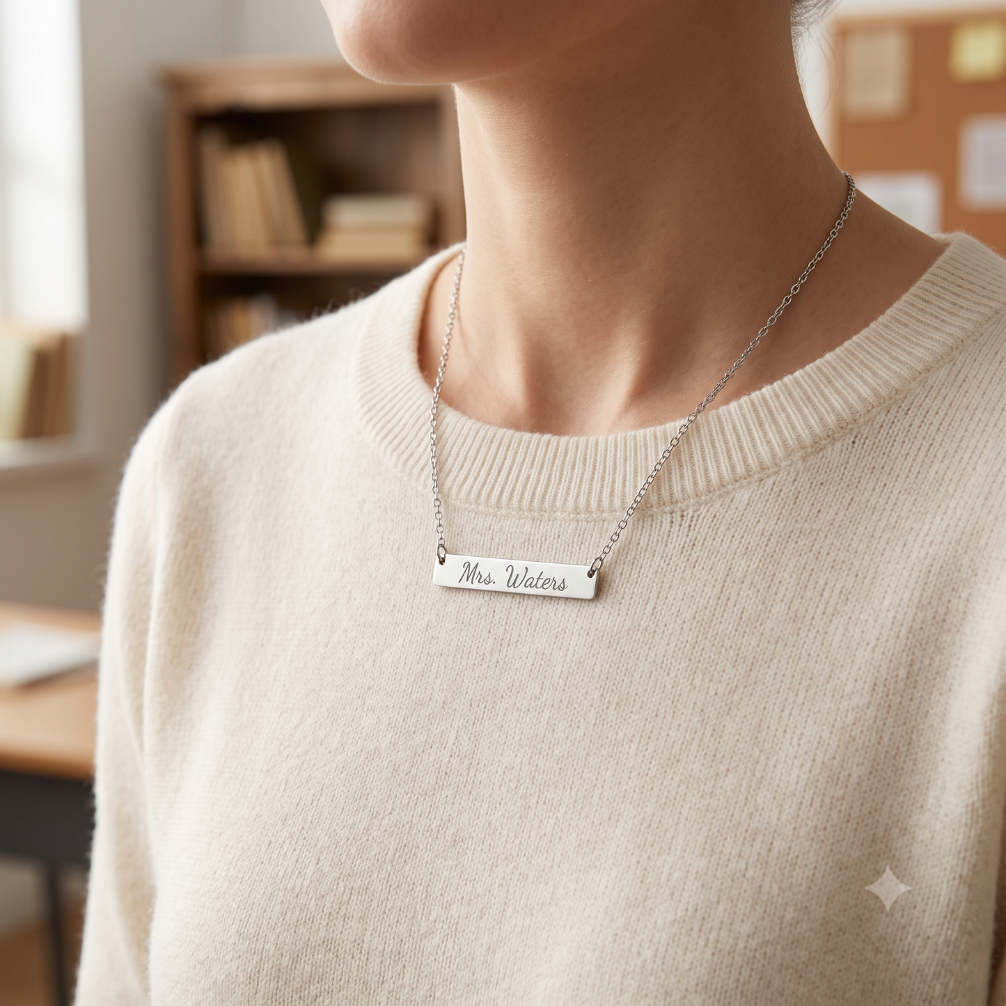 Personalized Teacher Necklace, Custom Engraved Bar Necklace for Mrs or Ms Name, Teacher Appreciation Gift from Student or Class