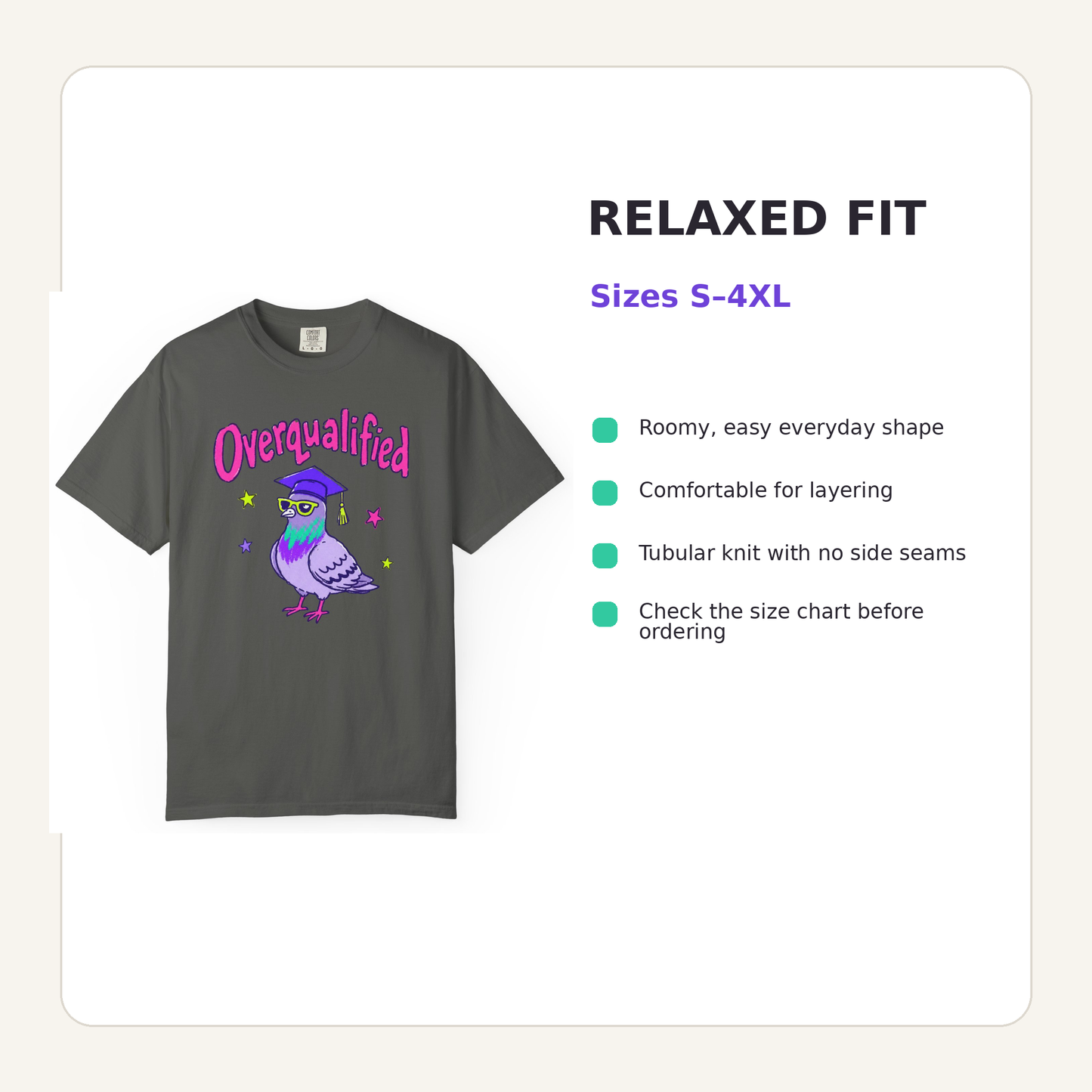 Overqualified Pigeon Graduation T-Shirt, Comfort Colors 1717