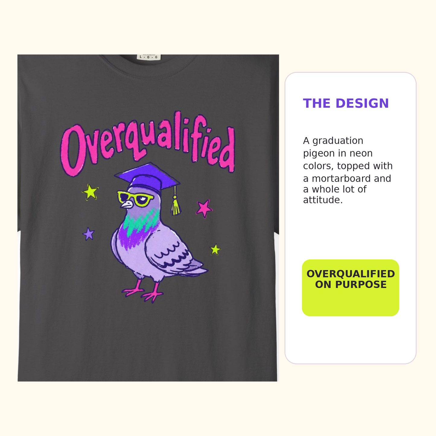 Overqualified Pigeon Graduation T-Shirt, Comfort Colors 1717