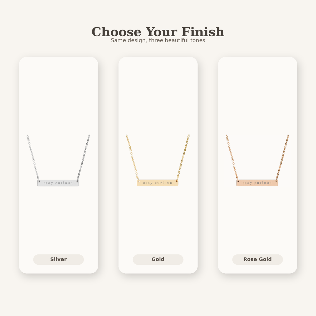 stay curious Horizontal Bar Necklace | Engraved Name Plate Necklace