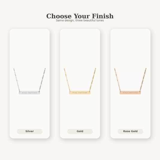stay curious Horizontal Bar Necklace | Engraved Name Plate Necklace
