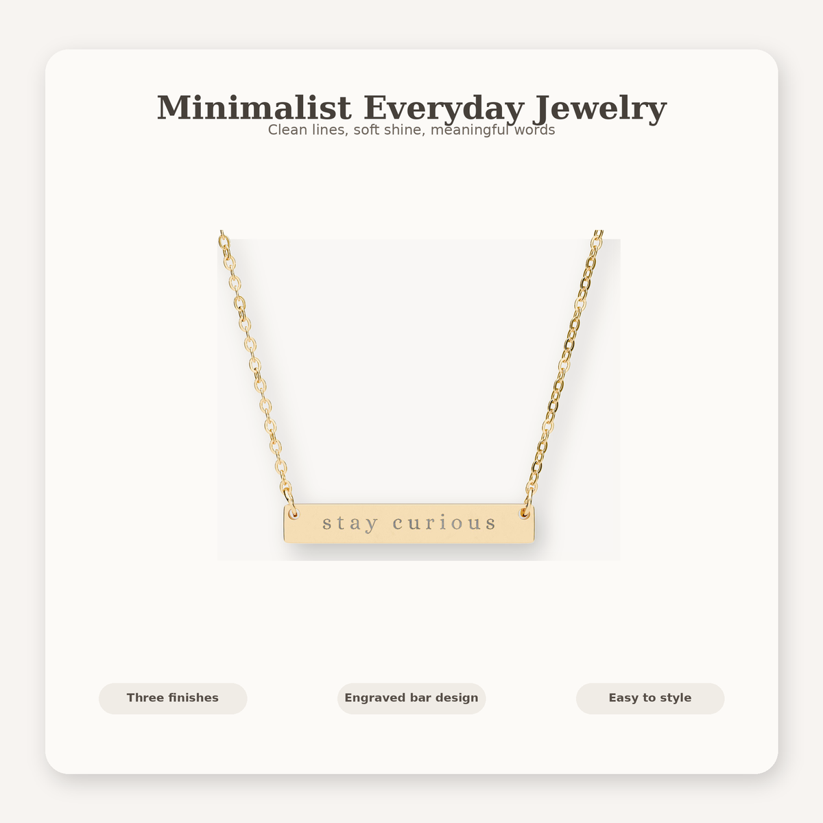 stay curious Horizontal Bar Necklace | Engraved Name Plate Necklace