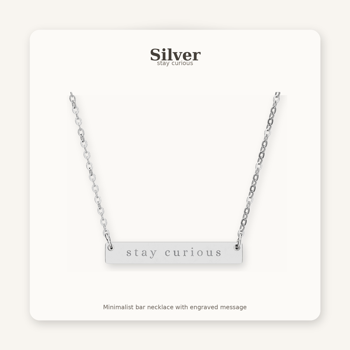 stay curious Horizontal Bar Necklace | Engraved Name Plate Necklace