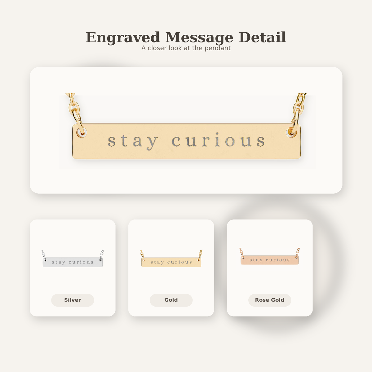 stay curious Horizontal Bar Necklace | Engraved Name Plate Necklace
