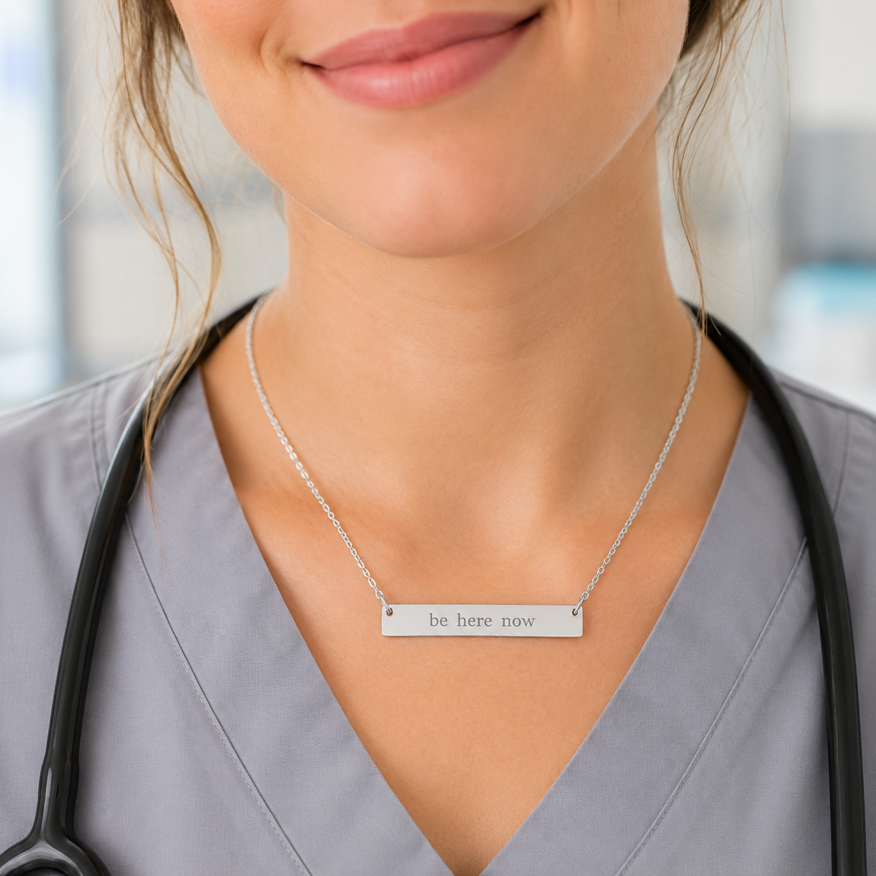 Be Here Now Necklace, Mindfulness Gift, Waterproof Stainless Steel Bar, Minimalist Gold Silver Rose Gold, Yoga Meditation Jewelry for Her