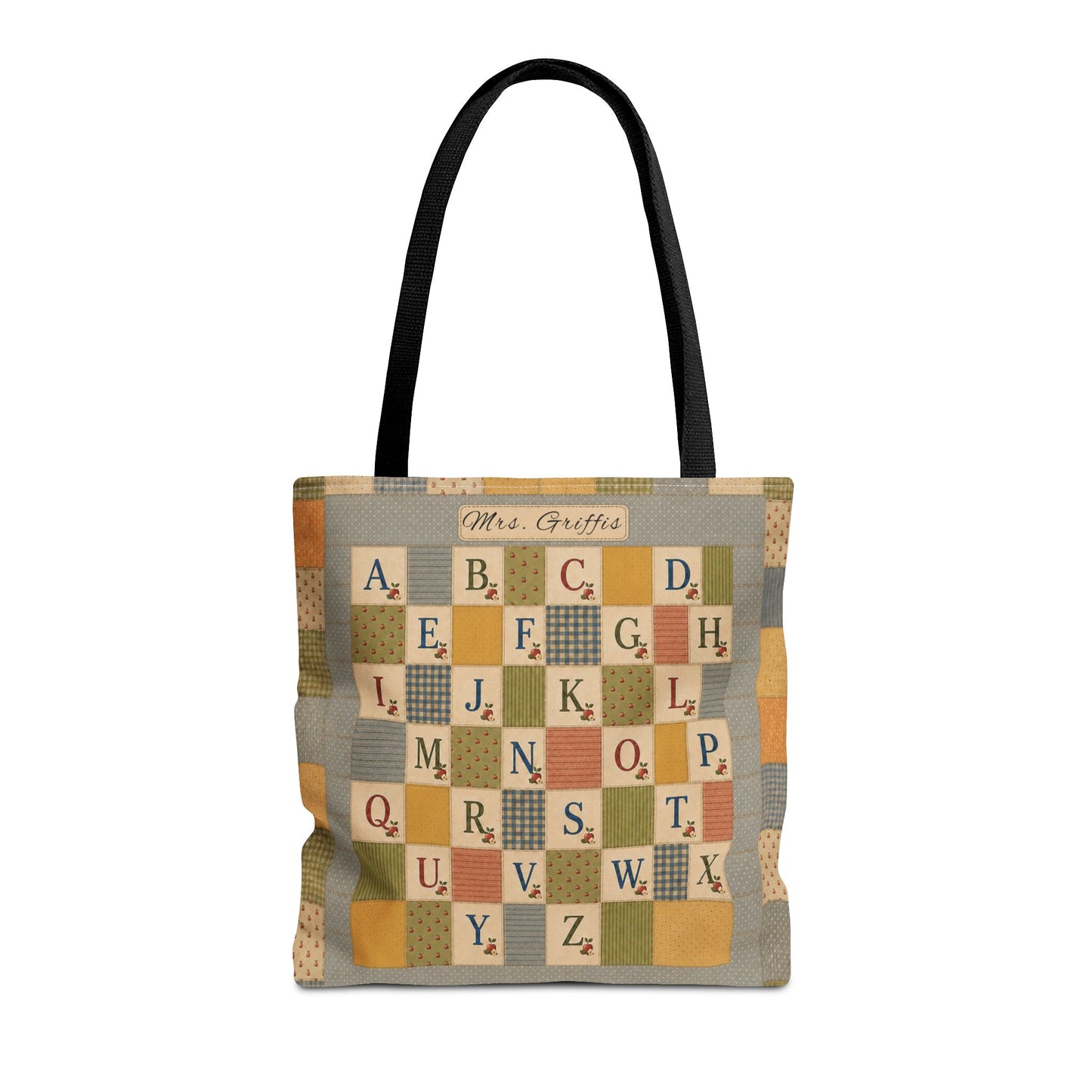 Personalized Teacher Tote Bag, Custom Name Alphabet Quilt Bag, Vintage ABC School Bag, Teacher Gift, Back to School Tote