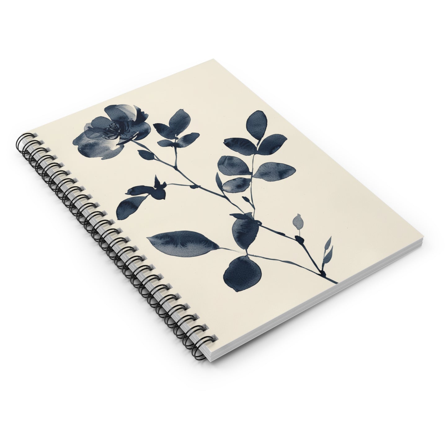 Botanical Spiral Notebook, Elegant Floral Journal with Lined Pages, Minimalist Blue Flower Sketchbook, Aesthetic Writing Journal