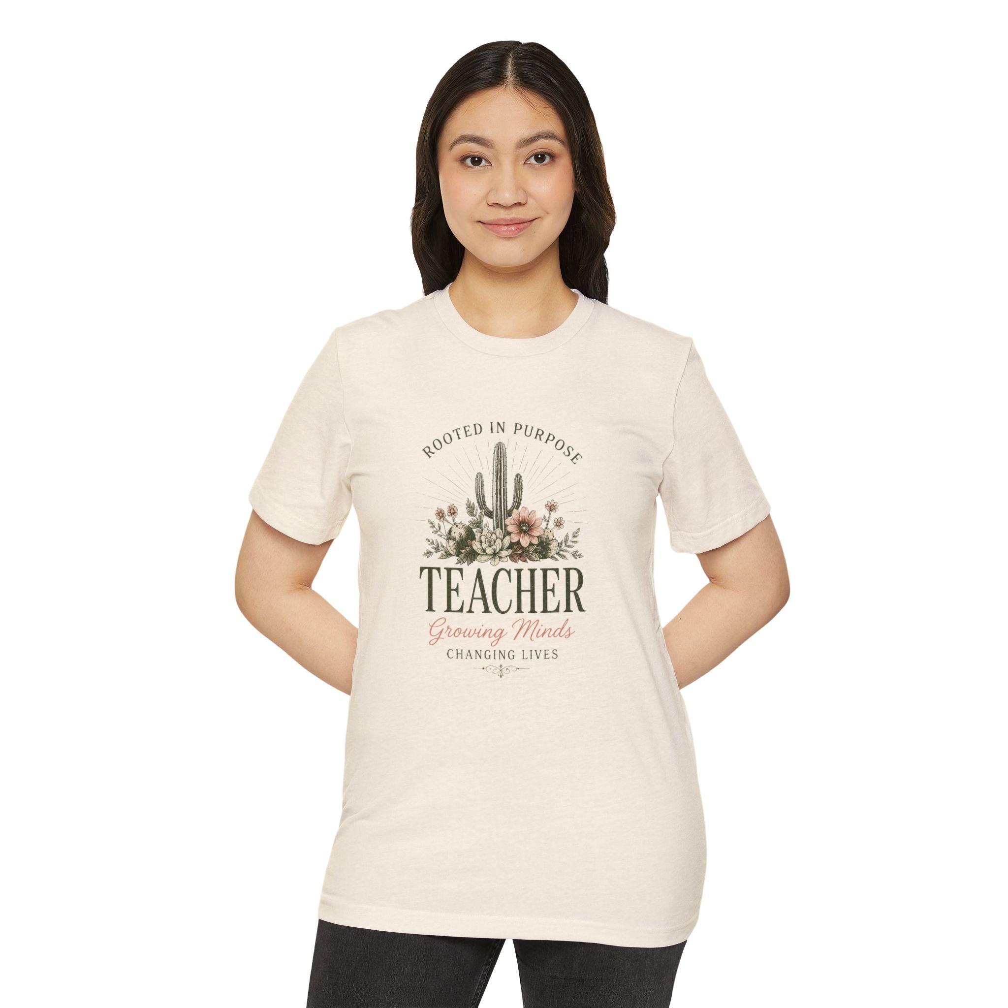 Teacher Floral Organic T‑Shirt — "Rooted in Purpose: Growing Minds, Changing Lives"