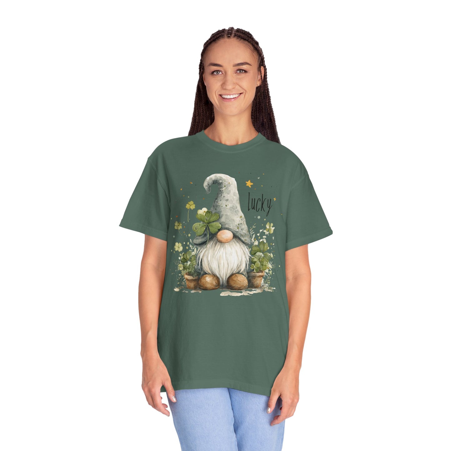 St. Patrick's Gnome T-Shirt — "Lucky" Shamrock Garden Tee