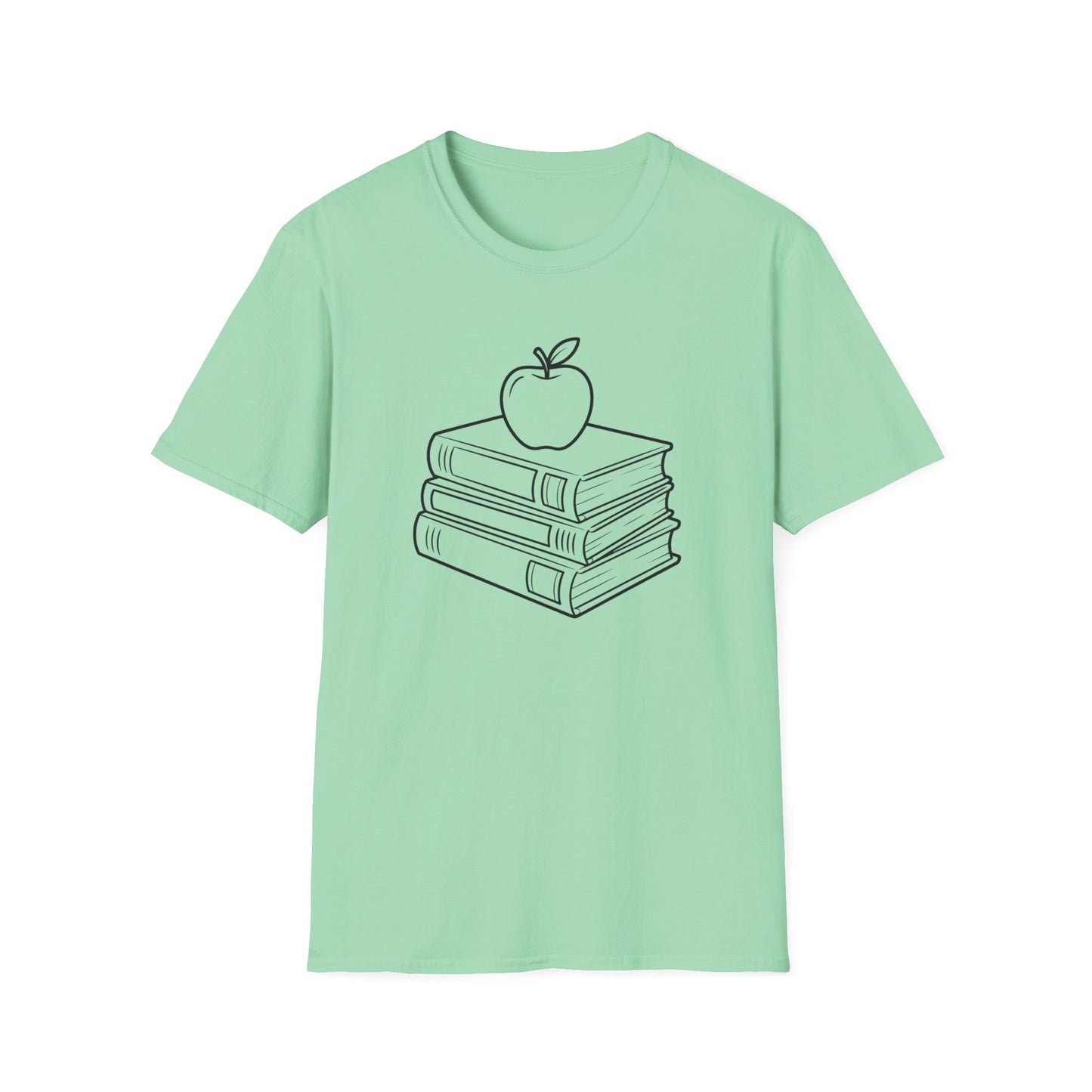 Teacher Apple Stack T‑Shirt — Minimalist Books & Apple Tee for Educators