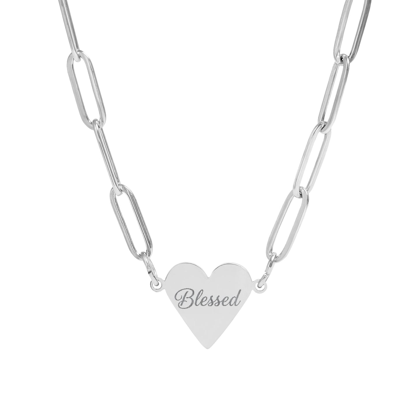 Blessed Heart Paperclip Chain Necklace