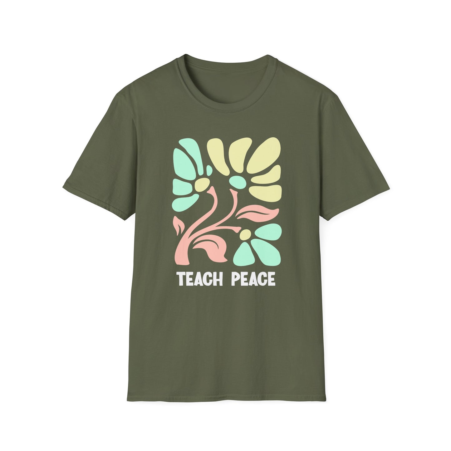Teach Peace Floral T-Shirt — Retro Pastel Flower Graphic Tee