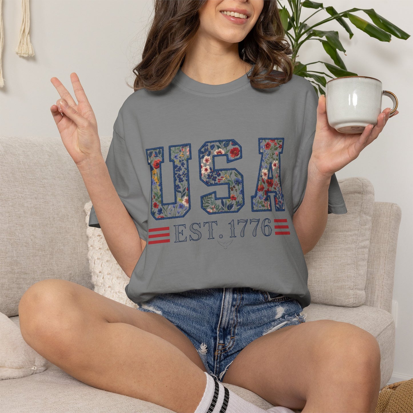 Floral USA Comfort Colors Teacher Shirt: Patriotic History Teacher Tee