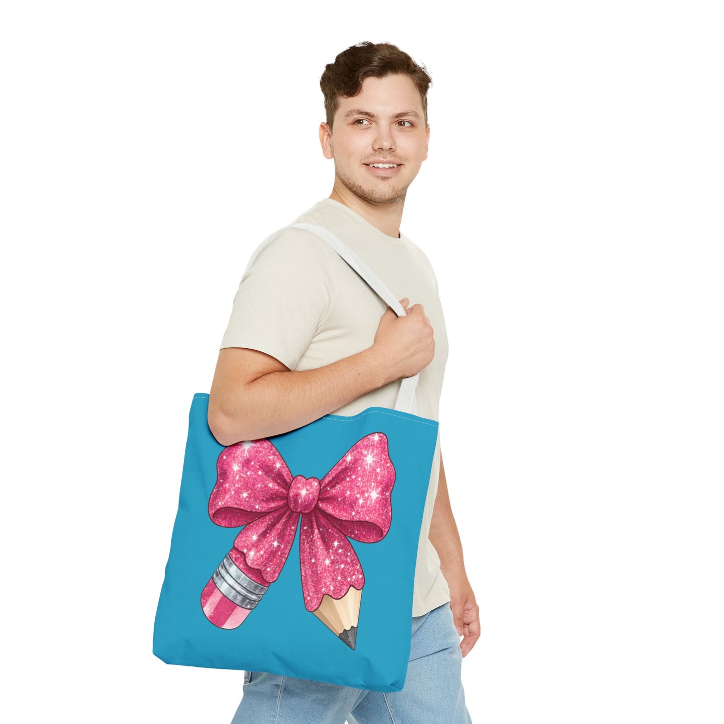 Pink Glitter Pencil & Eraser Tote Bag — Cute Teacher Gift