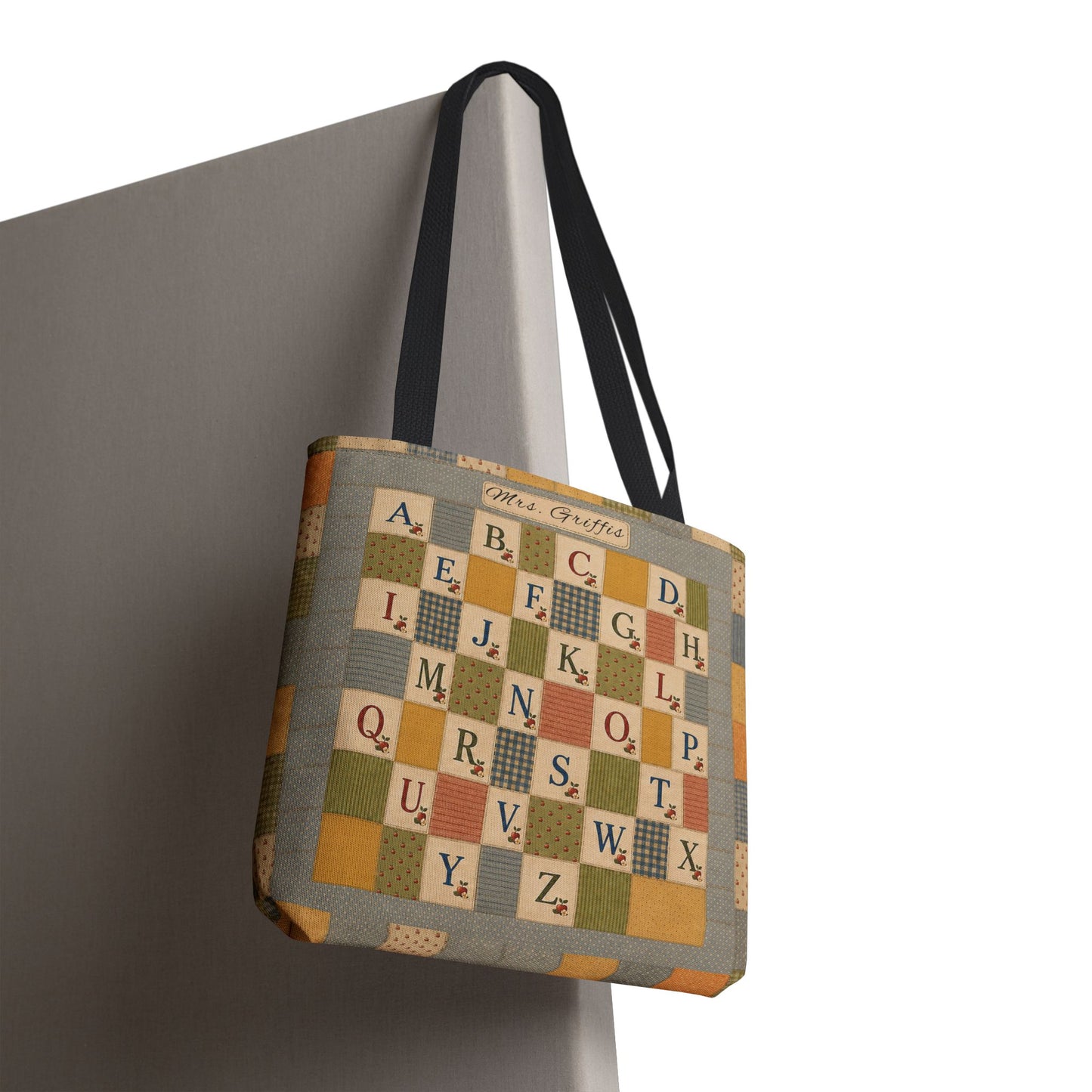 Personalized Teacher Tote Bag, Custom Name Alphabet Quilt Bag, Vintage ABC School Bag, Teacher Gift, Back to School Tote