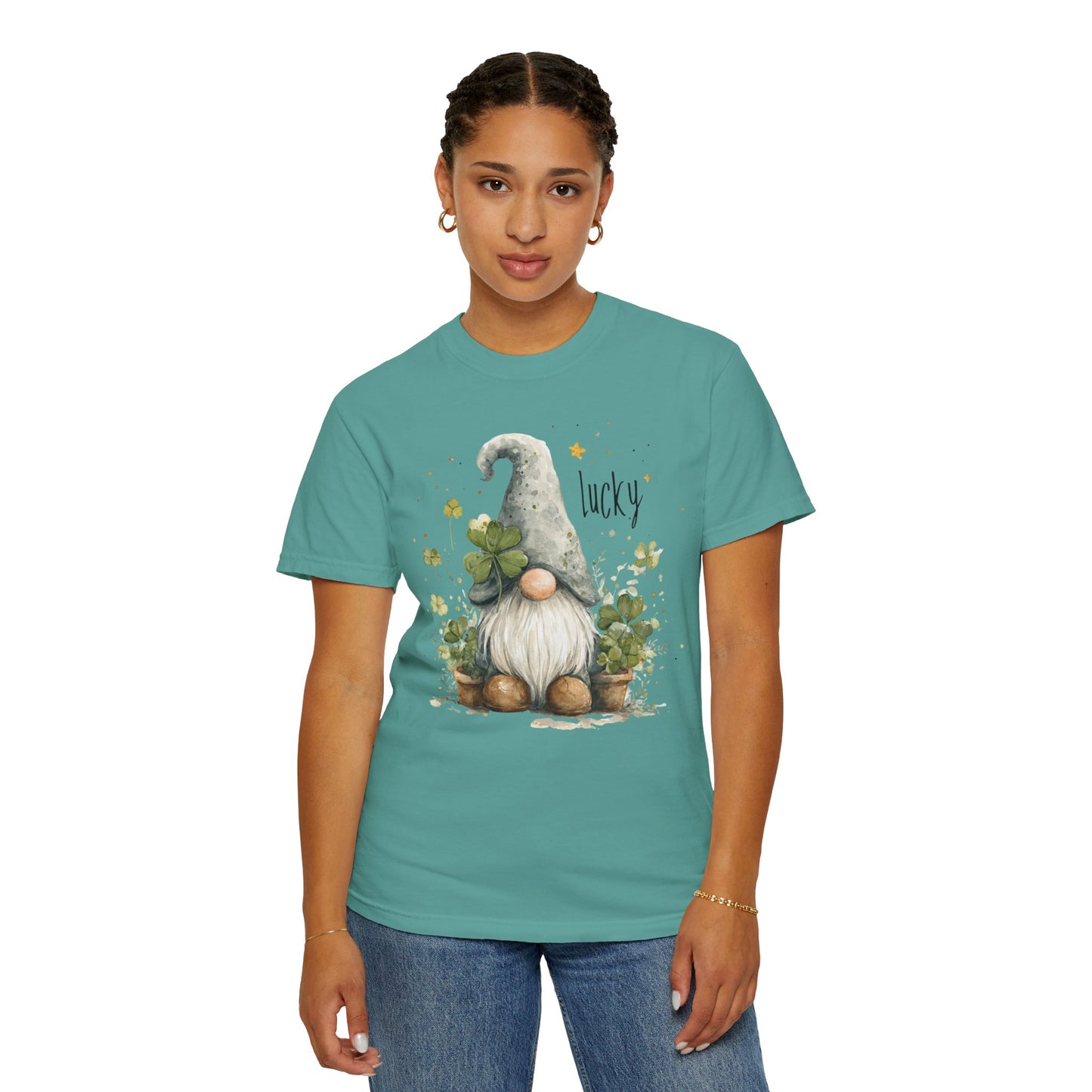 St. Patrick's Gnome T-Shirt — "Lucky" Shamrock Garden Tee