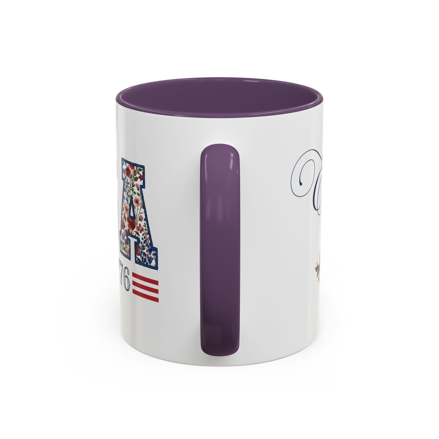 Personalized Patriotic Mug, Custom Name Ceramic Coffee Cup, USA Floral Accent Mug, Fourth of July Hostess Gift, 11oz 15oz