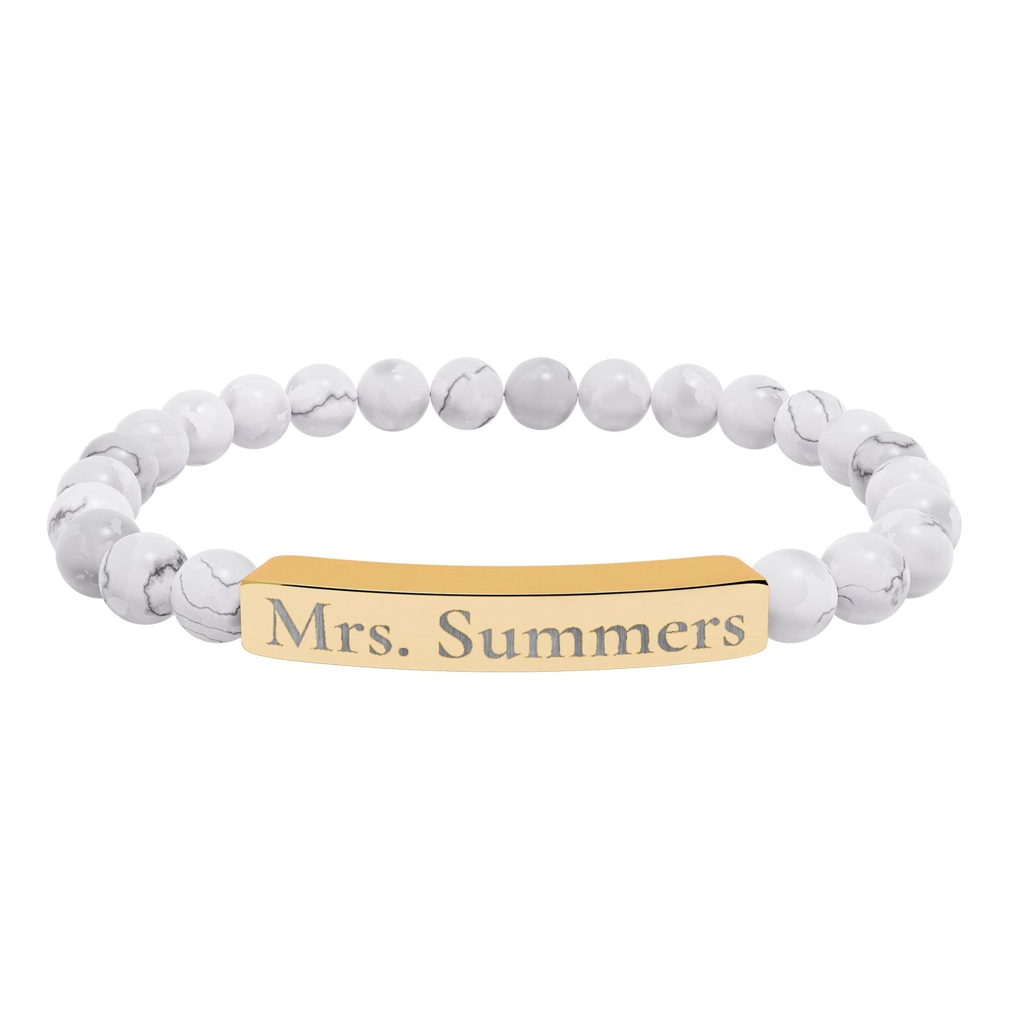 Personalized Teacher Bracelet, Custom Engraved Name Bar Bracelet, Natural Stone Beaded Gift for Teacher Appreciation or School Staf