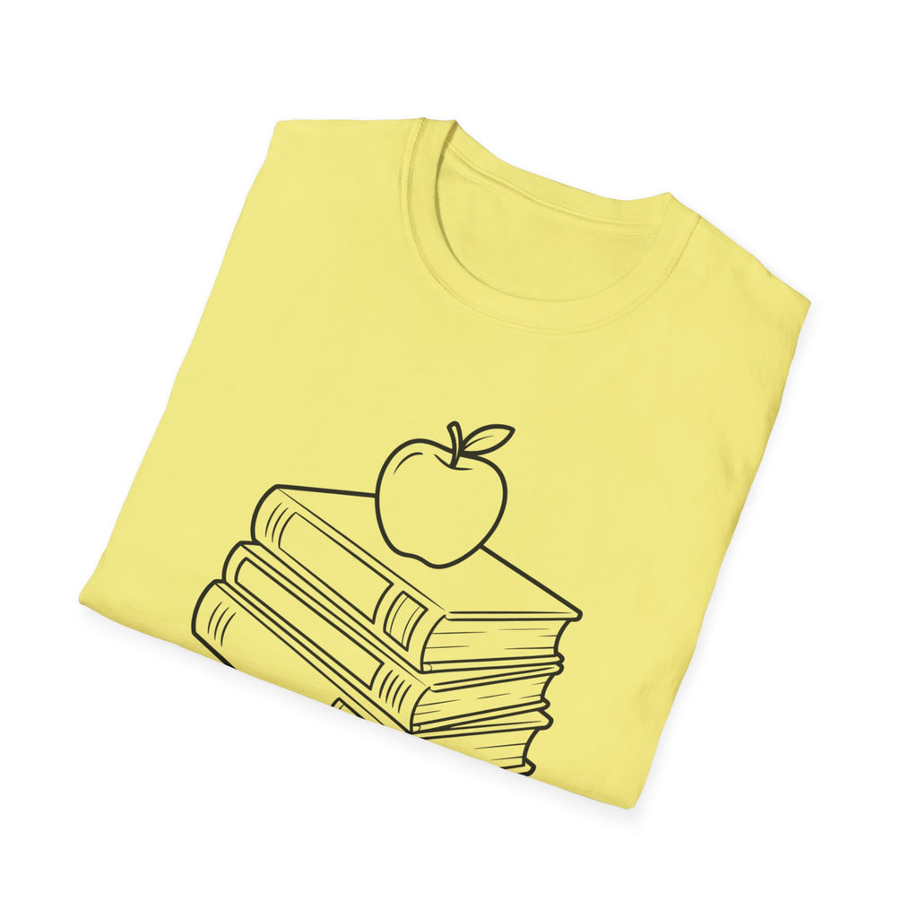 Teacher Apple Stack T‑Shirt — Minimalist Books & Apple Tee for Educators
