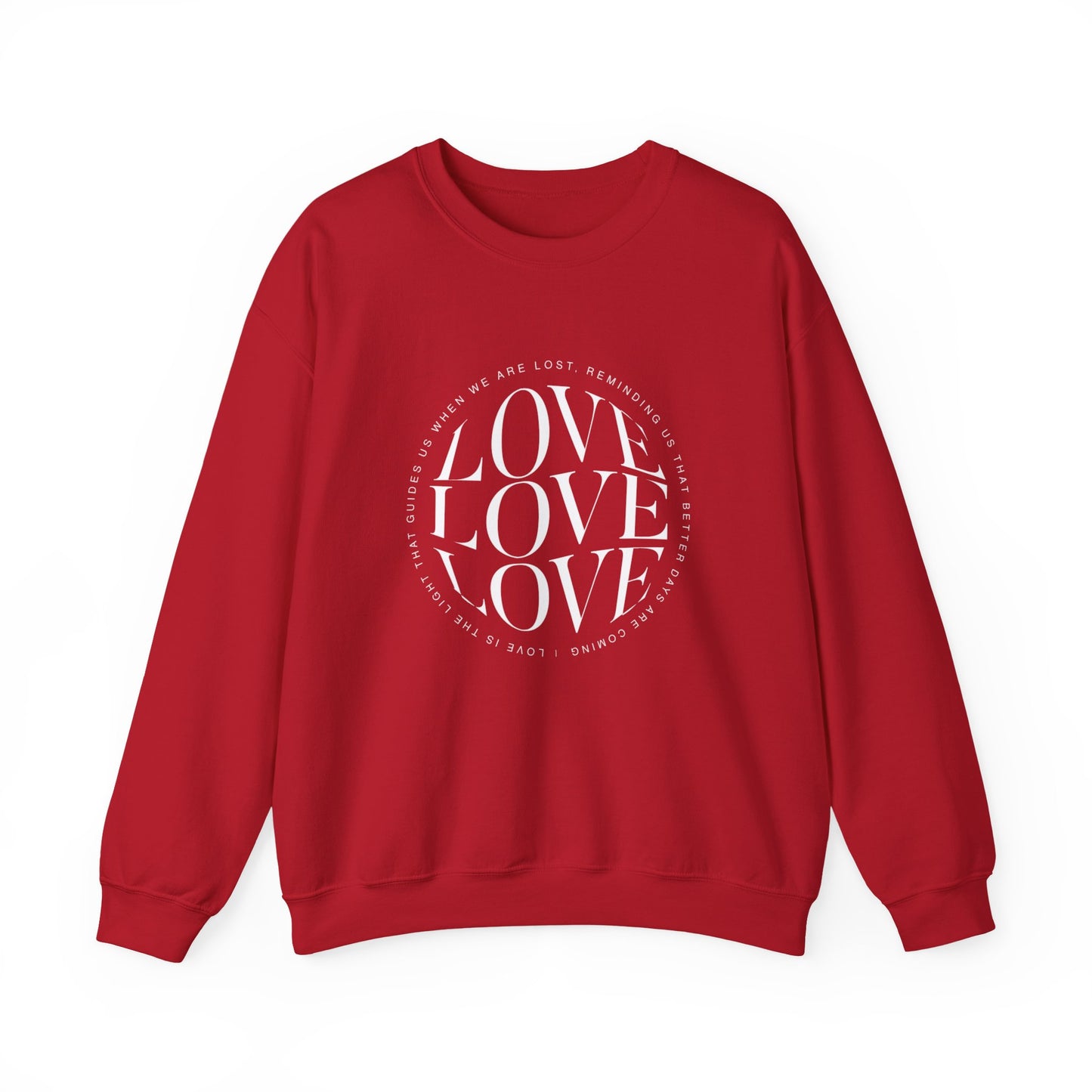 Love Circle Crewneck Sweatshirt — 'LOVE LOVE LOVE' Graphic Pullover