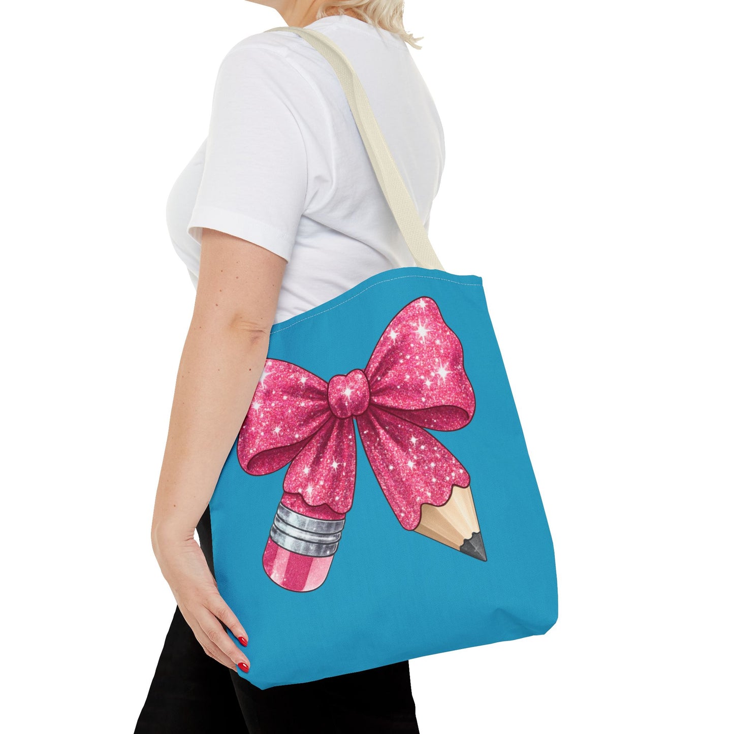 Pink Glitter Pencil & Eraser Tote Bag — Cute Teacher Gift